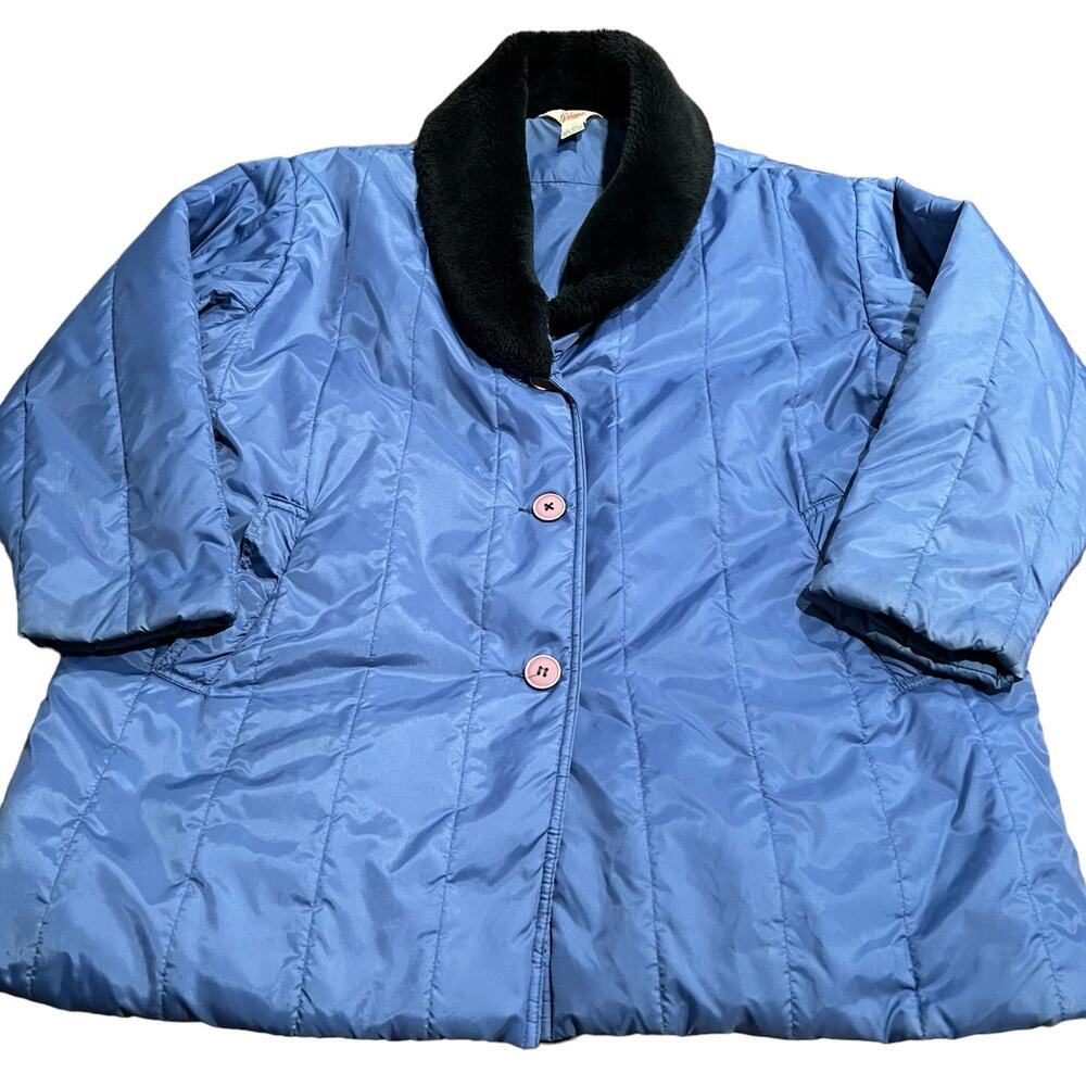 Vintage Haband! Women’s Blue Nylon Puffer Coat Removable Fur Collar Size XL